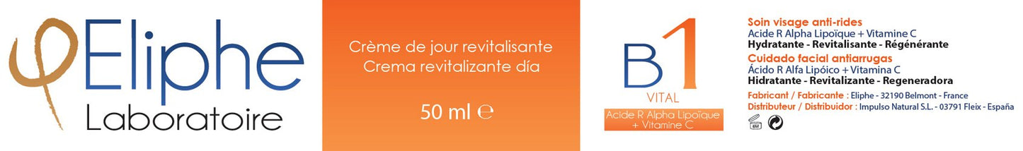 Crème de jour à base d'acide R-alpha Lipoïque + vitamine C + liposomes etiquette
