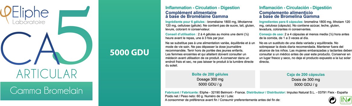 Bromelaine Gamma Eliphe 5000 GDU étiquette
